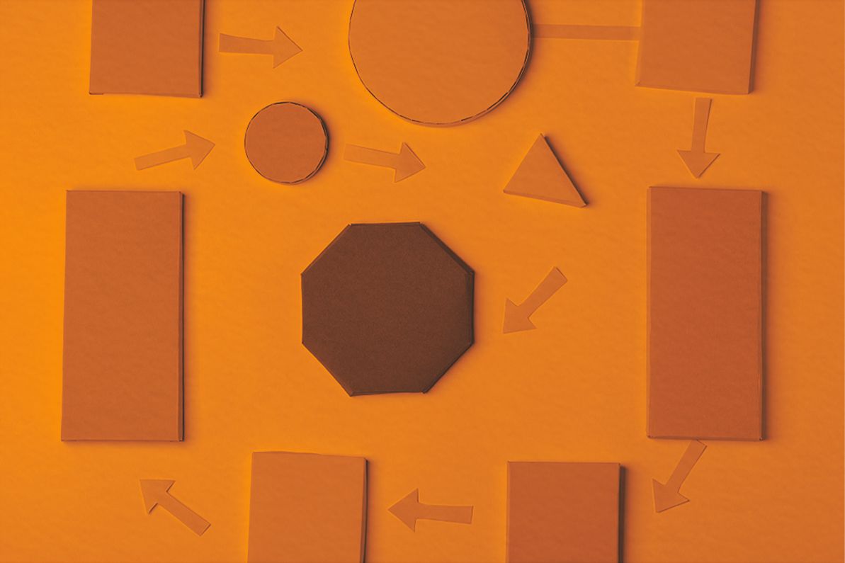 Blocks and arrows on white background