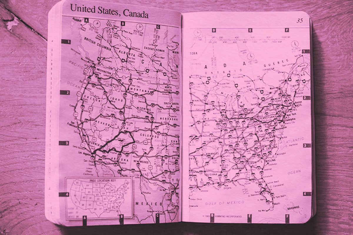 Book opened up to a page of the United States map