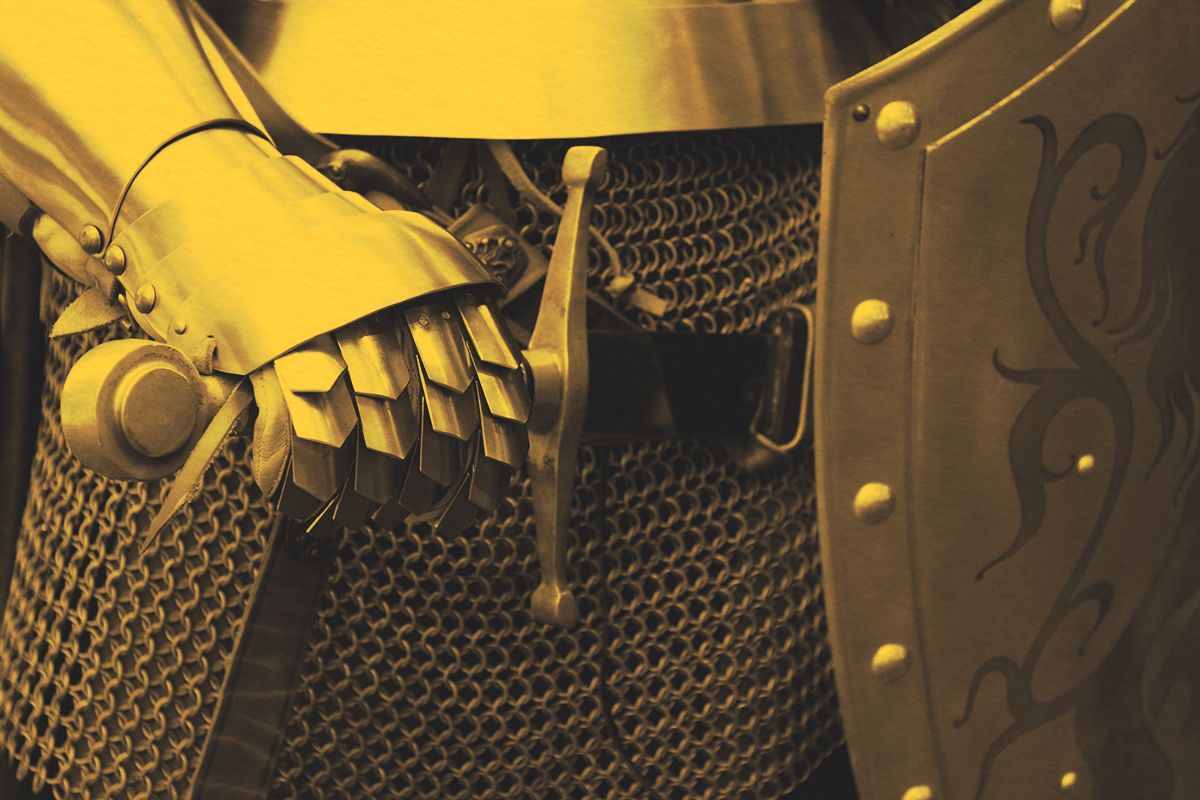 Knight in shining armor close up
