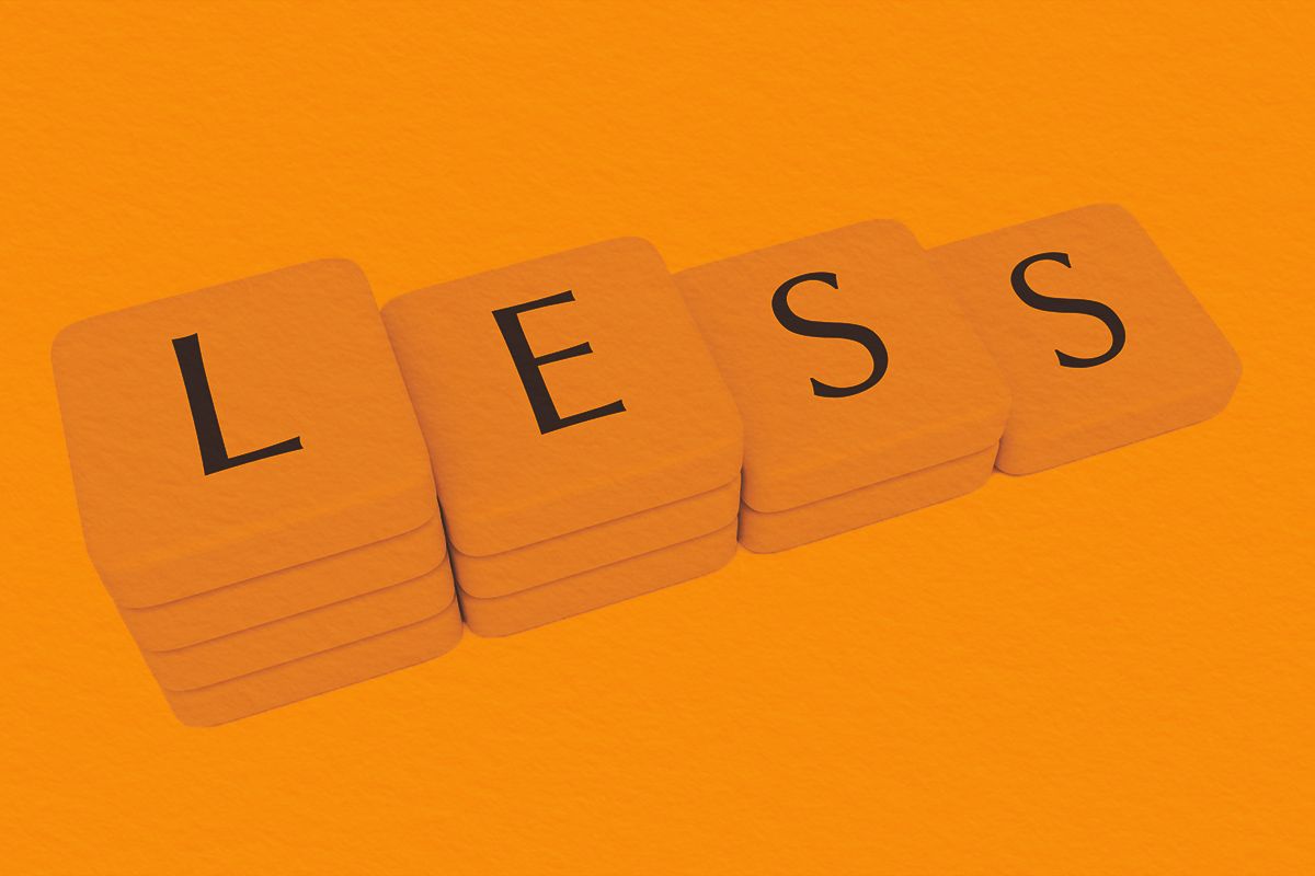 Stairs of letter tiles reading less