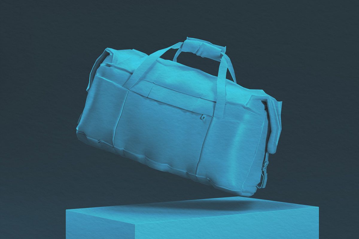 Duffle bag hovering over podium