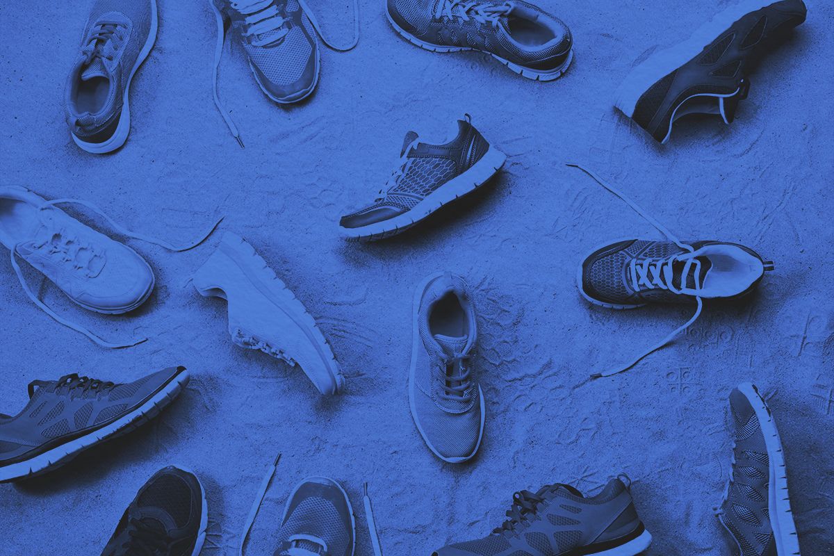 Variety of sneakers on ground