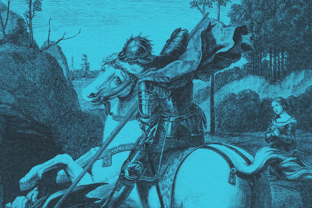 Knight in shining armor saving a princess