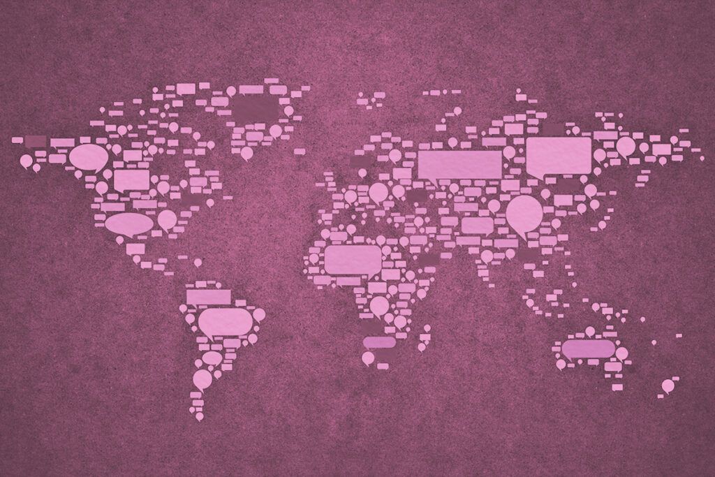 World map through speech bubbles