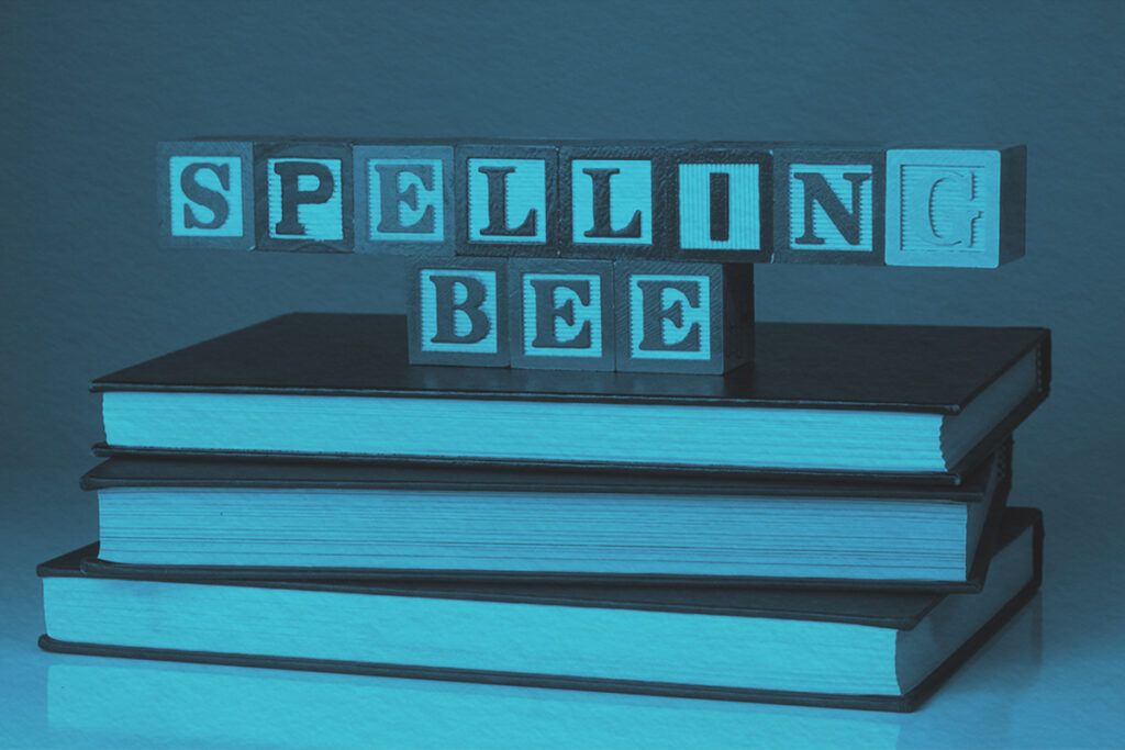 Children's blocks spelling out spelling bee