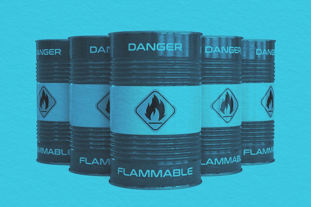 Flammable substance barrels with flammable symbol