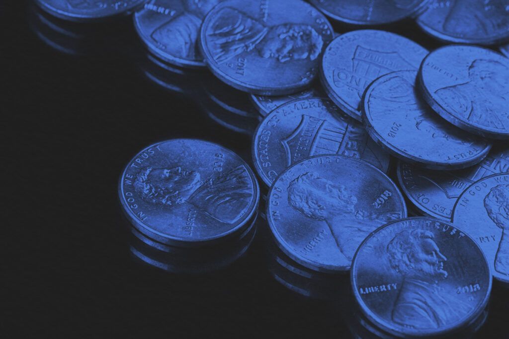 Close-up of United States pennies