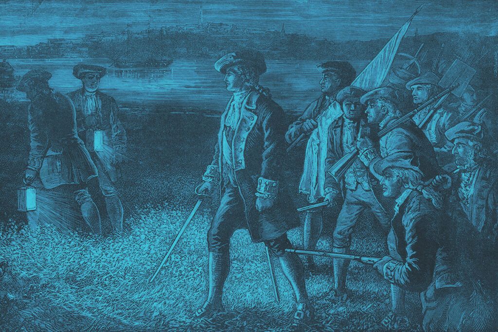 The midnight march: the American troops, under Colonel William Prescott, taking possession on Breed's Hill on the night of June 16th, 1775