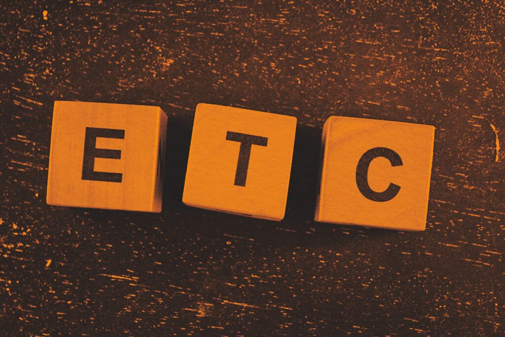 Wooden toy blocks with the letters ETC